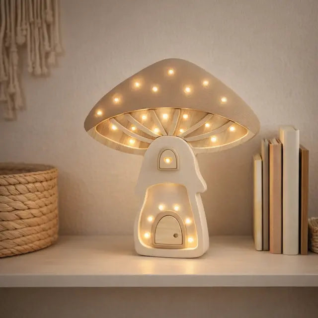 Handgjord nattlampa för barn i trä - Svamp Little Lights