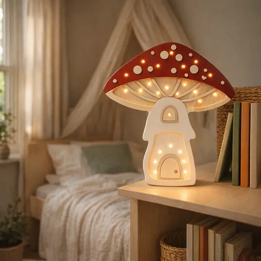 Handgjord nattlampa för barn i trä - Svamp Little Lights