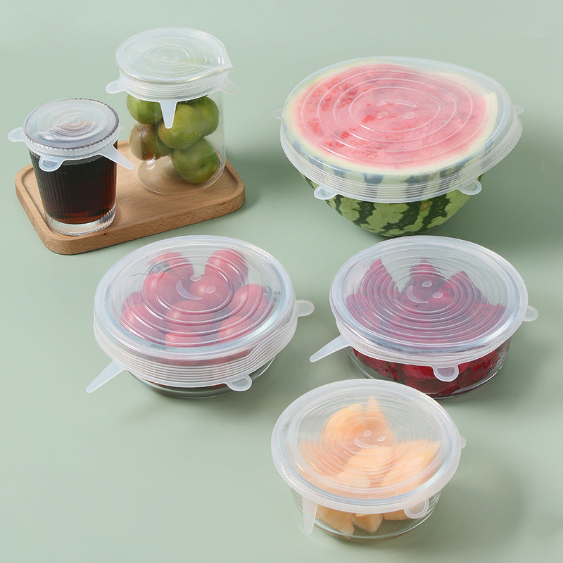 6Pcs Food Silicone Cover Fresh-keeping Dish Stretchy Lid Cap Reusable Wrap Organization Storage Tool Kitchen Accessories 6PCS Silicone Stretch Lids GladareVardag