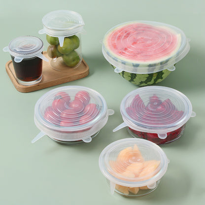 6Pcs Food Silicone Cover Fresh-keeping Dish Stretchy Lid Cap Reusable Wrap Organization Storage Tool Kitchen Accessories 6PCS Silicone Stretch Lids GladareVardag