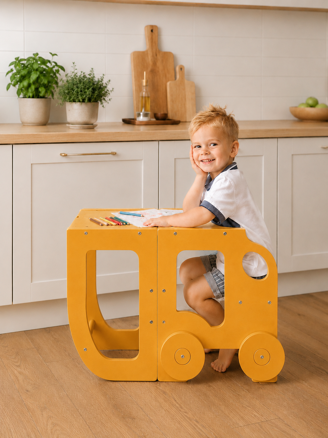 2-i-1 Hjälptorn och aktivitetsbord. Family-scl