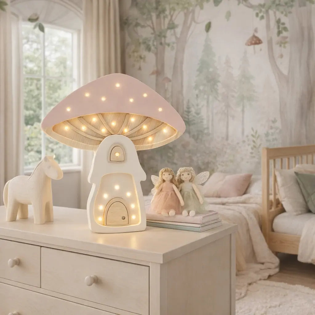 Handgjord nattlampa för barn i trä - Svamp Little Lights